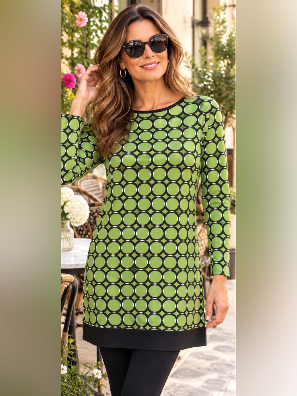 Michael Kors Green and Black Geometric Shift Dress - back zipper